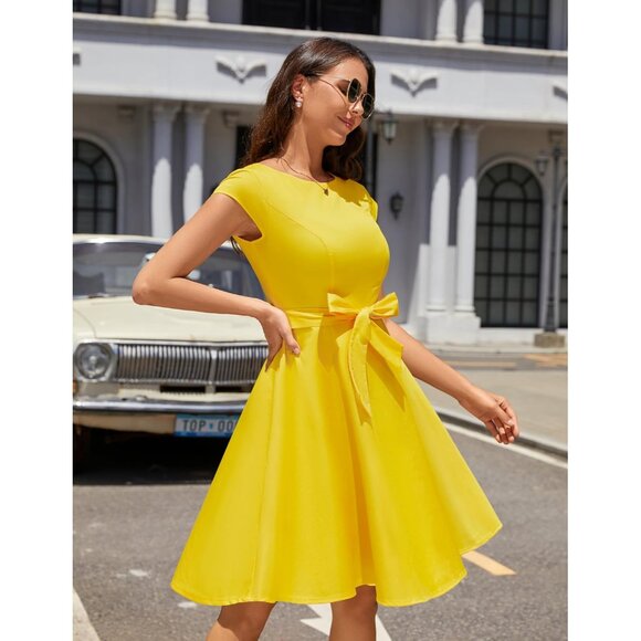 Women's Vintage 1950s Cap Sleeve A Line Cocktail Dress Retro Prom - Picture 6 of 7